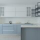 Traditional kitchen with a blue and white color scheme.